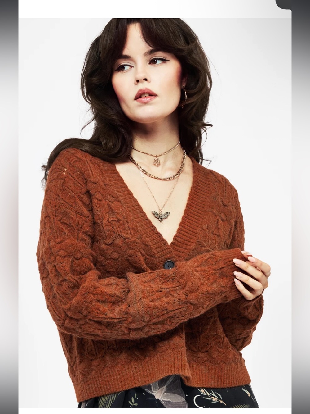 Disturbia Cadmium Pointelle Knit Cardigan Size L